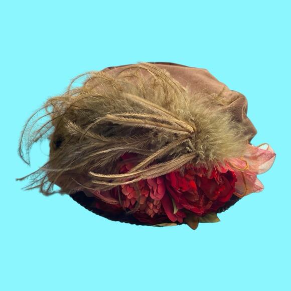 Vtg Hopeless Romantic Hunter Green Velvet & Roses Hat Made In USA Handfinished - Picture 2 of 14